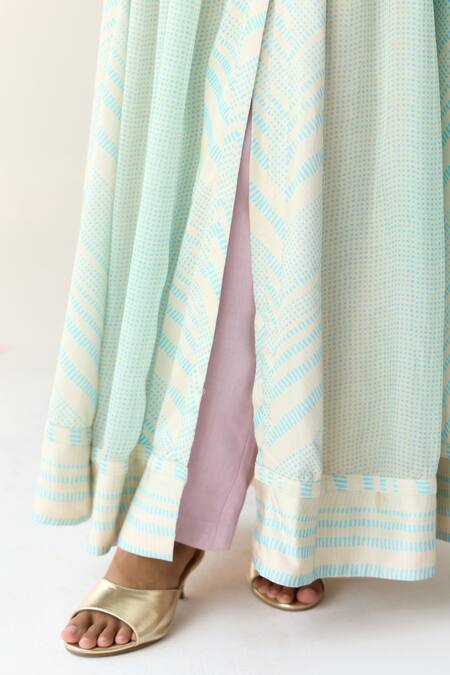 Shyam Narayan Prasad_Blue Cotton Satin, Chiffon Zari, Sequins, Beads Zardozi Embroidered Anarkali Set _at_Aza_Fashions