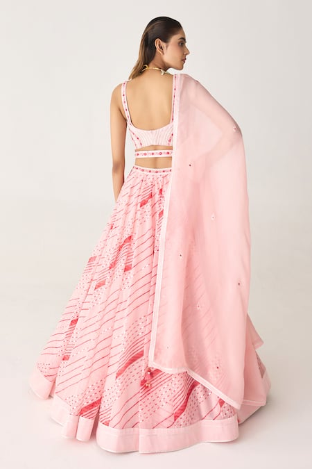 Shop_Shyam Narayan Prasad_Pink Georgette, Chiffon Gota Patti, Embroidery Leheriya Print Lehenga Set _at_Aza_Fashions