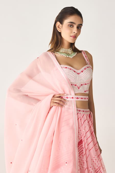 Buy_Shyam Narayan Prasad_Pink Georgette, Chiffon Gota Patti, Embroidery Leheriya Print Lehenga Set _Online_at_Aza_Fashions