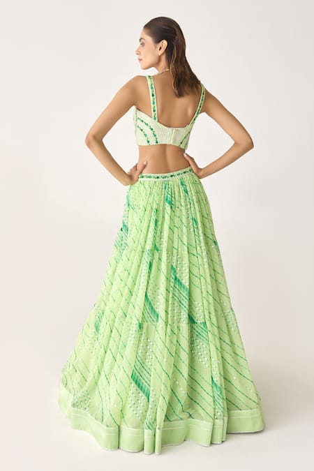 Shop Shyam Narayan Prasad Green Georgette, Chiffon Gota Patti, Embroidery Leheriya Pattern Lehenga Set at Aza Fashions Shop_Shyam Narayan Prasad_Green Georgette, Chiffon Gota Patti, Embroidery Leheriya Pattern Lehenga Set _at_Aza_Fashions