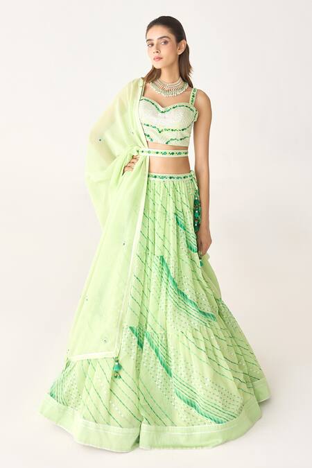 Buy Shyam Narayan Prasad Green Georgette, Chiffon Gota Patti, Embroidery Leheriya Pattern Lehenga Set Online at Aza Fashions Buy_Shyam Narayan Prasad_Green Georgette, Chiffon Gota Patti, Embroidery Leheriya Pattern Lehenga Set _Online_at_Aza_Fashions