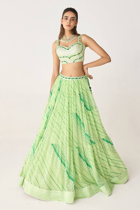 Shyam Narayan Prasad Green Georgette, Chiffon Gota Patti, Embroidery Leheriya Pattern Lehenga Set at Aza Fashions Shyam Narayan Prasad_Green Georgette, Chiffon Gota Patti, Embroidery Leheriya Pattern Lehenga Set _at_Aza_Fashions