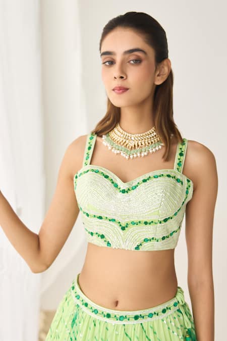 Buy Shyam Narayan Prasad Green Georgette, Chiffon Gota Patti, Embroidery Leheriya Pattern Lehenga Set Buy_Shyam Narayan Prasad_Green Georgette, Chiffon Gota Patti, Embroidery Leheriya Pattern Lehenga Set