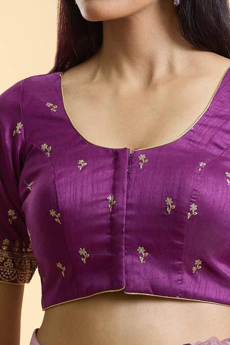 Naintara Bajaj Wine Silk Embroidery Round Neck Plunge Back Blouse at Aza Fashions Naintara Bajaj_Wine Silk Embroidery Round Neck Plunge Back Blouse _at_Aza_Fashions