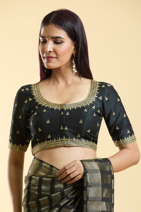 Buy Samyukta Singhania Black Silk Embroidery Round Neck Ditsy Bloom Blouse Online at Aza Fashions Buy_Samyukta Singhania_Black Silk Embroidery Round Neck Ditsy Bloom Blouse _Online_at_Aza_Fashions
