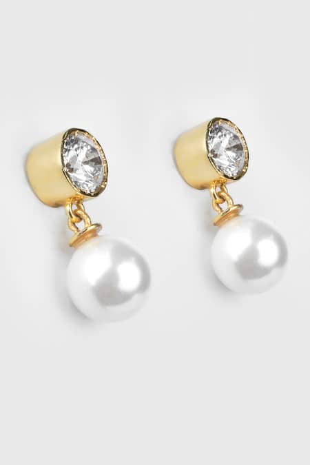 Buy_Sica Jewellery_White Crystals, Pearls Zarina Cubic Zirconia And Embellished Earrings _Online_at_Aza_Fashions