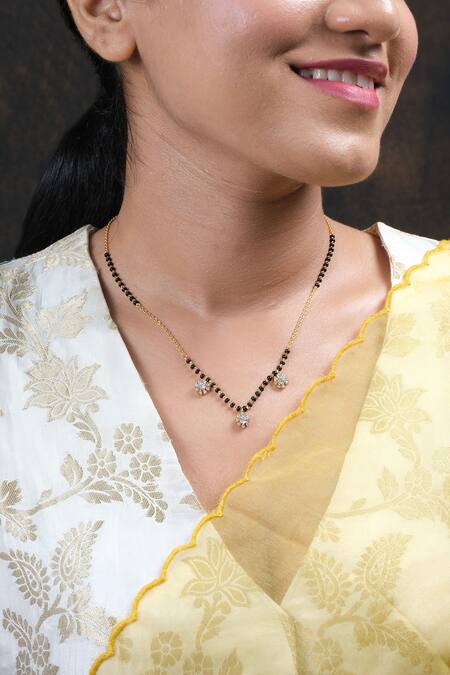 Sica Jewellery_Black Cubic Zirconia Studded Bead Mangalsutra _Online_at_Aza_Fashions