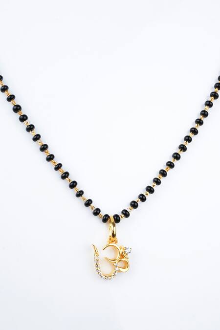 Sica Jewellery_Black Om Cubic Zirconia Embellished Pendant Mangalsutra _Online_at_Aza_Fashions