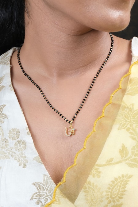 Buy_Sica Jewellery_Black Om Cubic Zirconia Embellished Pendant Mangalsutra _Online_at_Aza_Fashions