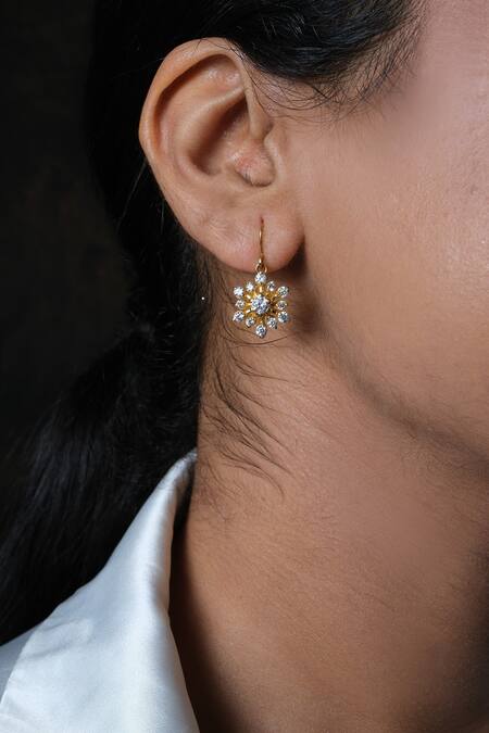 Sica Jewellery_Gold Plated Crystals, Pearls Cubic Zirconia Embellished Star Earrings _Online_at_Aza_Fashions