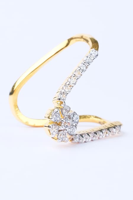 Shop Sica Jewellery Silver Plated Crystals Cubic Zirconia Studded Vanki Ring at Aza Fashions Shop_Sica Jewellery_Silver Plated Crystals Cubic Zirconia Studded Vanki Ring _at_Aza_Fashions