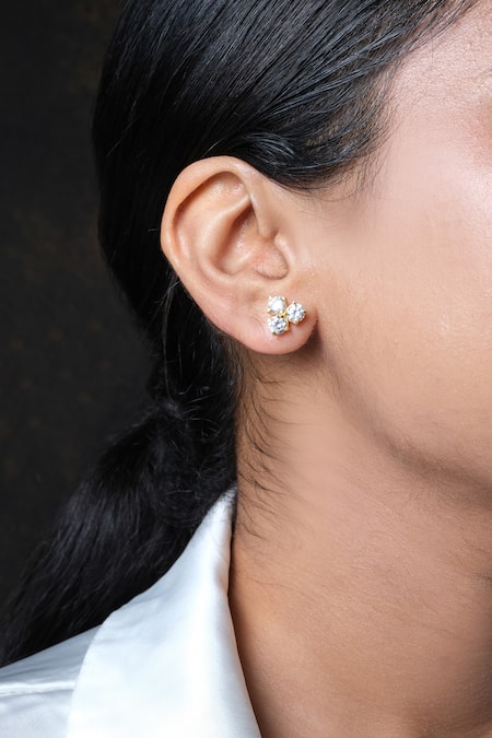 Buy_Sica Jewellery_Silver Plated Crystals Cubic Zirconia Embellished Stud Earrings _Online_at_Aza_Fashions