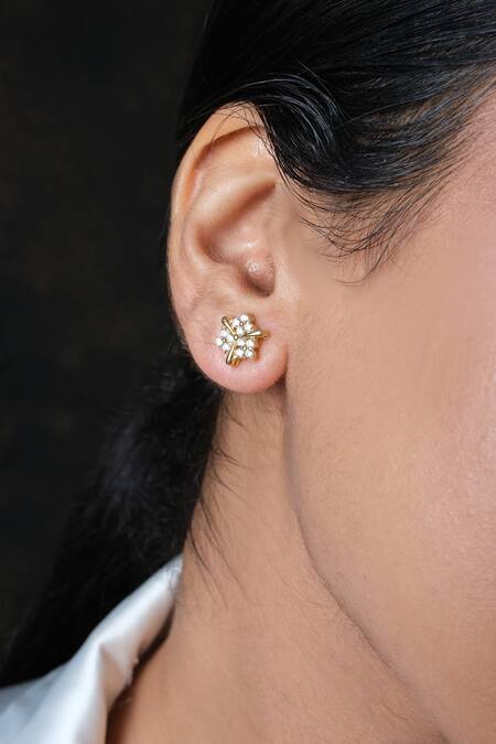 Shop_Sica Jewellery_Silver Plated Crystals Cubic Zirconia Studded Earrings _Online_at_Aza_Fashions