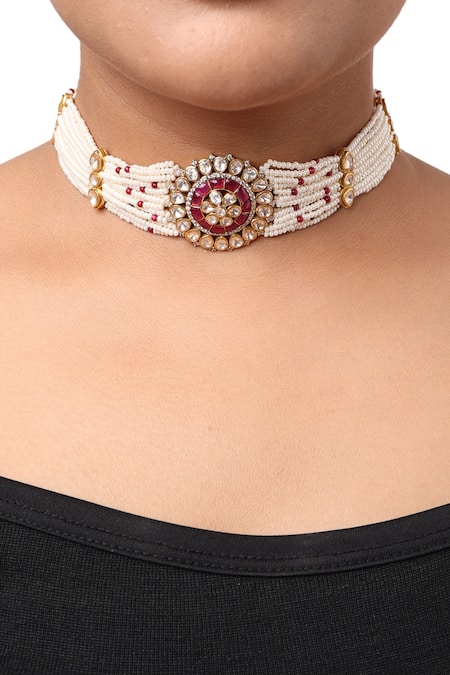 Sica Jewellery Polki Stone Embellished Multistrand Choker Necklace 