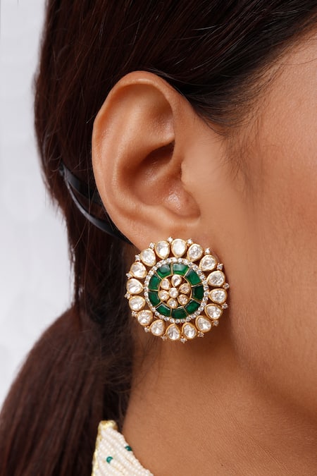 Shop Sica Jewellery Green Diamonds, Stones Moissanite Polki Embellished Choker Necklace Set Online at Aza Fashions Shop_Sica Jewellery_Green Diamonds, Stones Moissanite Polki Embellished Choker Necklace Set _Online_at_Aza_Fashions