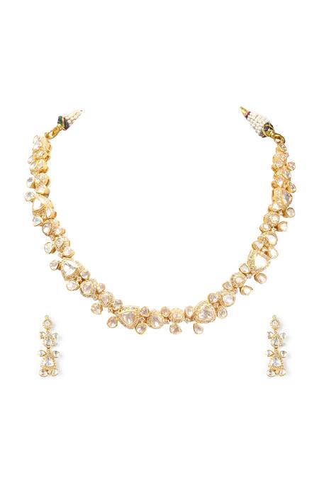 Buy Sica Jewellery Yellow Imitation Diamonds Moissanite Polki Stone Embellished Choker Necklace Set Online at Aza Fashions Buy_Sica Jewellery_Yellow Imitation Diamonds Moissanite Polki Stone Embellished Choker Necklace Set _Online_at_Aza_Fashions