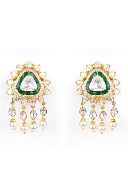 Sica Jewellery Green Diamonds, Crystals Moissanite Polki Embellished Pendant Necklace Set Online at Aza Fashions Sica Jewellery_Green Diamonds, Crystals Moissanite Polki Embellished Pendant Necklace Set _Online_at_Aza_Fashions