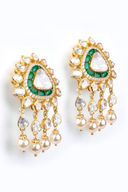 Buy Sica Jewellery Green Diamonds, Crystals Moissanite Polki Embellished Pendant Necklace Set Online at Aza Fashions Buy_Sica Jewellery_Green Diamonds, Crystals Moissanite Polki Embellished Pendant Necklace Set _Online_at_Aza_Fashions