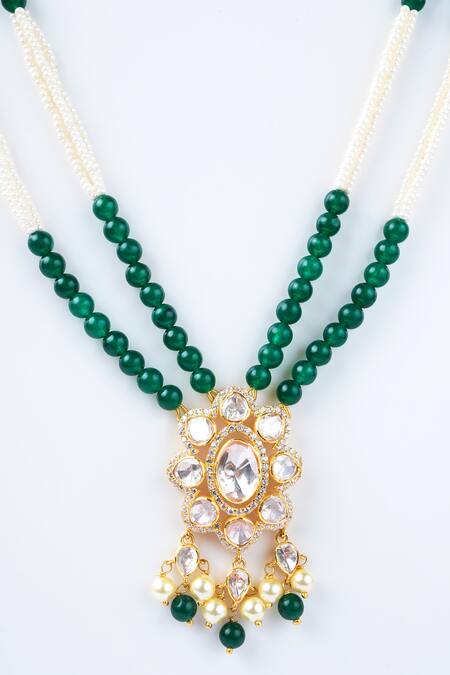Sica Jewellery Green Diamonds, Stones Moissanite Polki Embellished Necklace Set Online at Aza Fashions Sica Jewellery_Green Diamonds, Stones Moissanite Polki Embellished Necklace Set _Online_at_Aza_Fashions