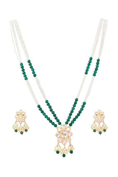 Shop Sica Jewellery Green Diamonds, Stones Moissanite Polki Embellished Necklace Set at Aza Fashions Shop_Sica Jewellery_Green Diamonds, Stones Moissanite Polki Embellished Necklace Set _at_Aza_Fashions