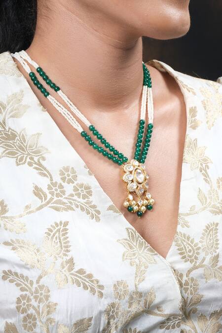 Buy_Sica Jewellery_Green Diamonds, Stones Moissanite Polki Embellished Necklace Set 
