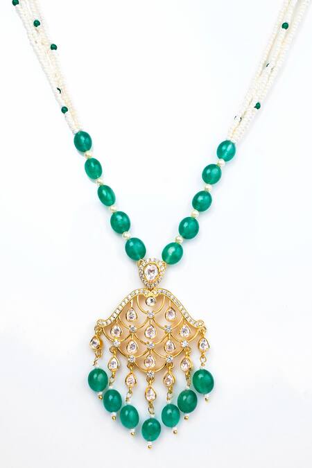 Buy Sica Jewellery Green Diamonds, Beads Moissanite Polki Necklace Set Online at Aza Fashions Buy_Sica Jewellery_Green Diamonds, Beads Moissanite Polki Necklace Set _Online_at_Aza_Fashions