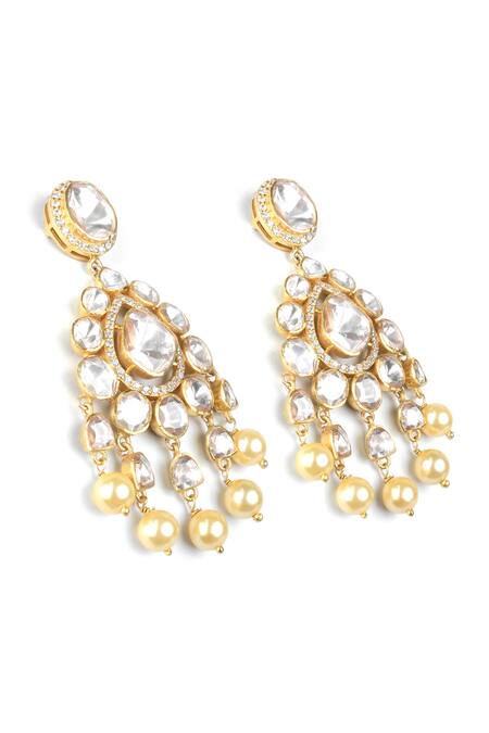 Sica Jewellery Yellow Diamonds, Crystals Moissanite Polki Embellished Dangler Earrings Online at Aza Fashions Sica Jewellery_Yellow Diamonds, Crystals Moissanite Polki Embellished Dangler Earrings _Online_at_Aza_Fashions