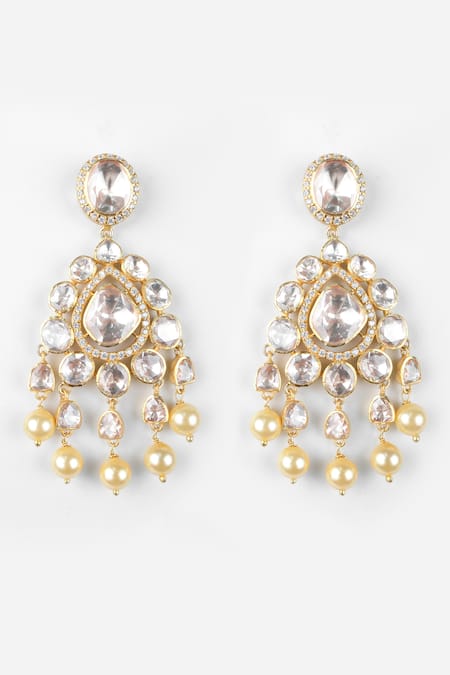 Shop Sica Jewellery Yellow Diamonds, Crystals Moissanite Polki Embellished Dangler Earrings at Aza Fashions Shop_Sica Jewellery_Yellow Diamonds, Crystals Moissanite Polki Embellished Dangler Earrings _at_Aza_Fashions