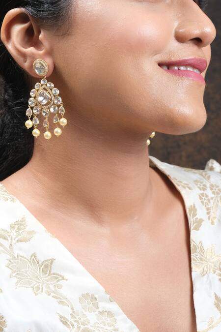 Buy_Sica Jewellery_Yellow Diamonds, Crystals Moissanite Polki Embellished Dangler Earrings _Online_at_Aza_Fashions