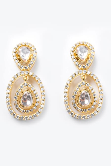 Shop Sica Jewellery Yellow Diamonds, Crystals Moissanite Stone Embellished Earrings at Aza Fashions Shop_Sica Jewellery_Yellow Diamonds, Crystals Moissanite Stone Embellished Earrings _at_Aza_Fashions