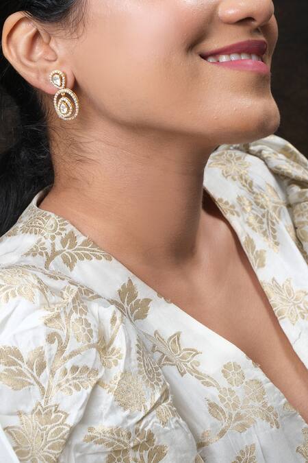 Buy_Sica Jewellery_Yellow Diamonds, Crystals Moissanite Stone Embellished Earrings _Online_at_Aza_Fashions