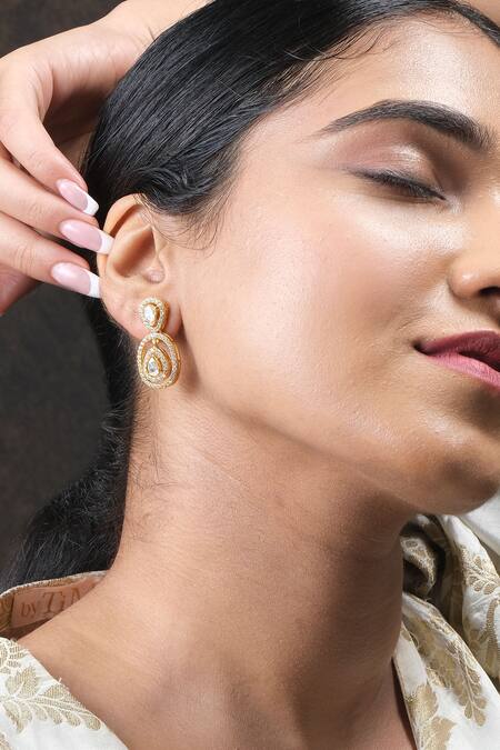 Sica Jewellery Yellow Diamonds, Crystals Moissanite Stone Embellished Earrings at Aza Fashions Sica Jewellery_Yellow Diamonds, Crystals Moissanite Stone Embellished Earrings _at_Aza_Fashions