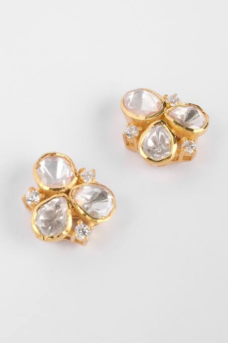 Sica Jewellery Yellow Diamonds, Crystals Moissanite Polki Embellished Stud Earrings Online at Aza Fashions Sica Jewellery_Yellow Diamonds, Crystals Moissanite Polki Embellished Stud Earrings _Online_at_Aza_Fashions