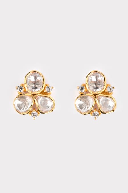 Shop Sica Jewellery Yellow Diamonds, Crystals Moissanite Polki Embellished Stud Earrings at Aza Fashions Shop_Sica Jewellery_Yellow Diamonds, Crystals Moissanite Polki Embellished Stud Earrings _at_Aza_Fashions
