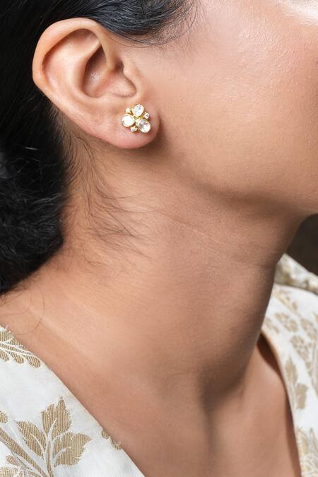 Buy Sica Jewellery Yellow Diamonds, Crystals Moissanite Polki Embellished Stud Earrings Online at Aza Fashions Buy_Sica Jewellery_Yellow Diamonds, Crystals Moissanite Polki Embellished Stud Earrings _Online_at_Aza_Fashions