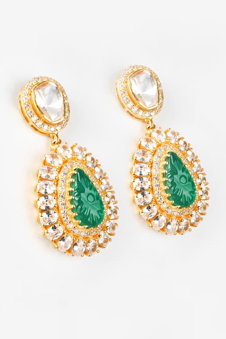 Sica Jewellery Green Diamonds, Stones Moissanite Polki Embellished Danglers Online at Aza Fashions Sica Jewellery_Green Diamonds, Stones Moissanite Polki Embellished Danglers _Online_at_Aza_Fashions