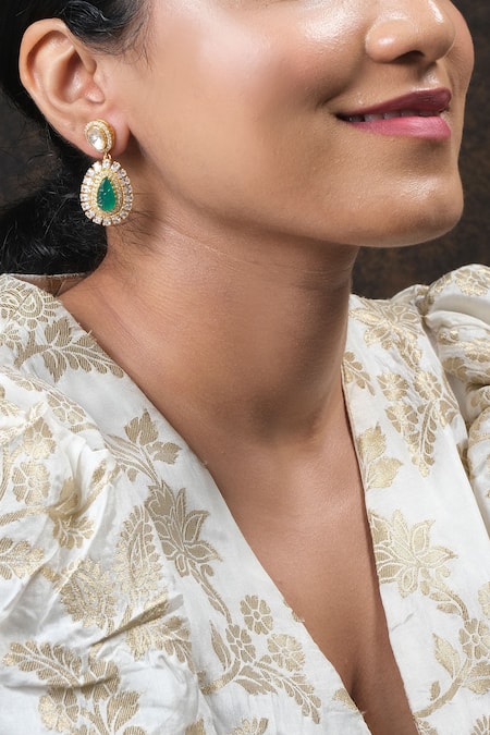 Buy Sica Jewellery Green Diamonds, Stones Moissanite Polki Embellished Danglers Online at Aza Fashions Buy_Sica Jewellery_Green Diamonds, Stones Moissanite Polki Embellished Danglers _Online_at_Aza_Fashions
