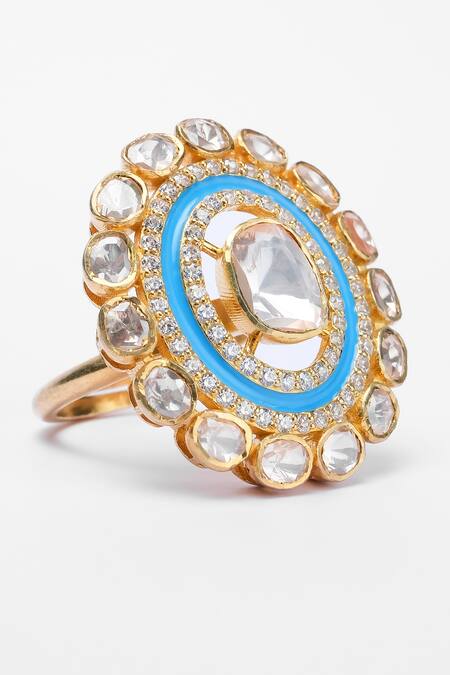 Sica Jewellery Blue Imitation Diamonds Moissanite Polki Embellished Ring Online at Aza Fashions Sica Jewellery_Blue Imitation Diamonds Moissanite Polki Embellished Ring _Online_at_Aza_Fashions