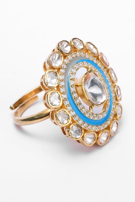 Buy Sica Jewellery Blue Imitation Diamonds Moissanite Polki Embellished Ring Online at Aza Fashions Buy_Sica Jewellery_Blue Imitation Diamonds Moissanite Polki Embellished Ring _Online_at_Aza_Fashions