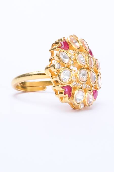 Sica Jewellery Pink Diamonds, Crystals Moissanite Polki Studded Ring Online at Aza Fashions Sica Jewellery_Pink Diamonds, Crystals Moissanite Polki Studded Ring _Online_at_Aza_Fashions
