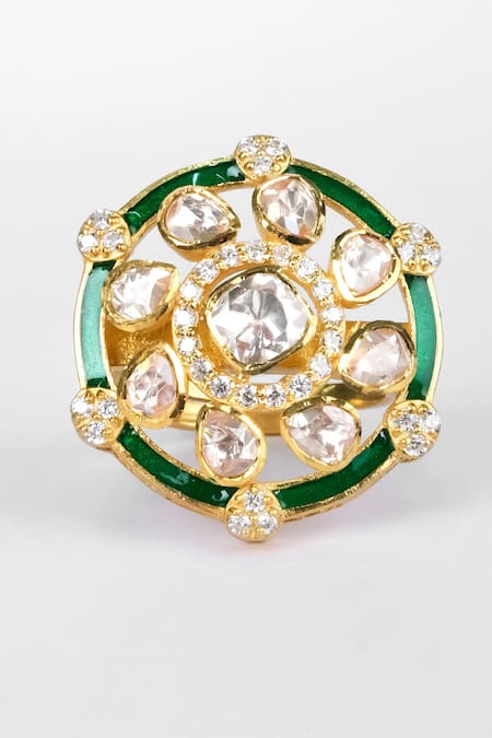 Sica Jewellery Moissanite Polki & Enamel Embellished Ring 