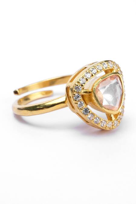 Sica Jewellery Yellow Metallic Thread Triangular Moissanite Polki Embellished Ring Online at Aza Fashions Sica Jewellery_Yellow Metallic Thread Triangular Moissanite Polki Embellished Ring _Online_at_Aza_Fashions