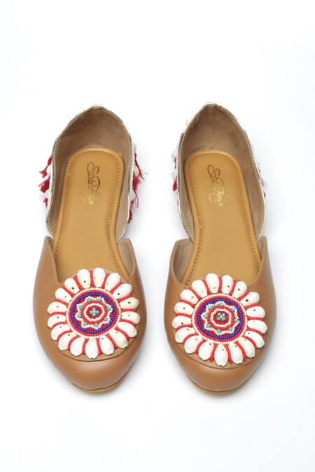 Buy_Sole House_Beige Embroidered Shell Boho Juttis_Online_at_Aza_Fashions