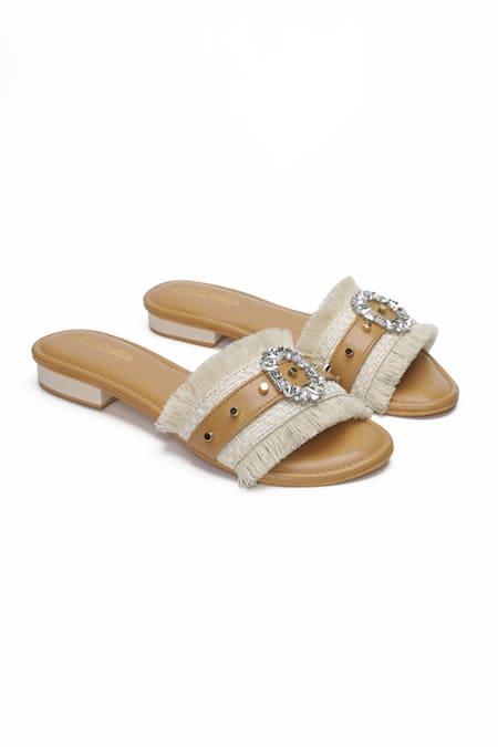 Shop Sole House Cream Embellished Jute Strap Flats at Aza Fashions Shop_Sole House_Cream Embellished Jute Strap Flats _at_Aza_Fashions