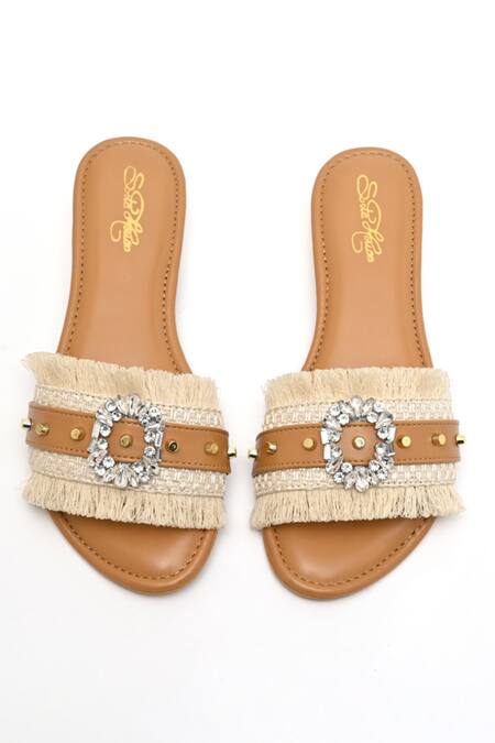 Sole House Cream Embellished Jute Strap Flats Online at Aza Fashions Sole House_Cream Embellished Jute Strap Flats _Online_at_Aza_Fashions