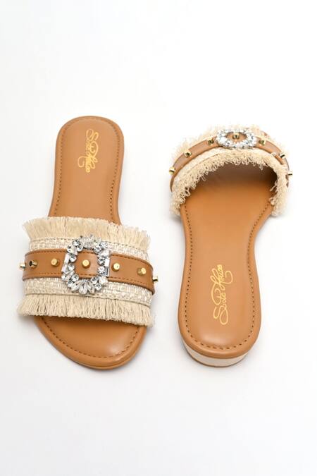 Buy Sole House Cream Embellished Jute Strap Flats Online at Aza Fashions Buy_Sole House_Cream Embellished Jute Strap Flats _Online_at_Aza_Fashions