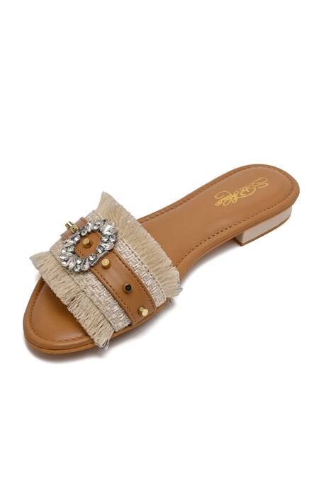Shop Sole House Cream Embellished Jute Strap Flats Online at Aza Fashions Shop_Sole House_Cream Embellished Jute Strap Flats _Online_at_Aza_Fashions