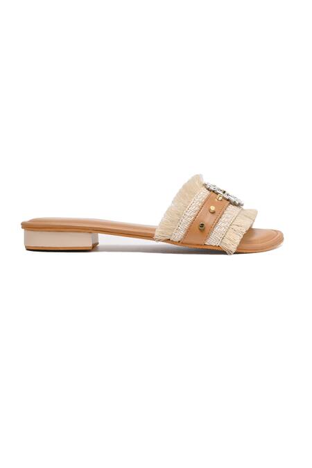 Sole House Cream Embellished Jute Strap Flats at Aza Fashions Sole House_Cream Embellished Jute Strap Flats _at_Aza_Fashions