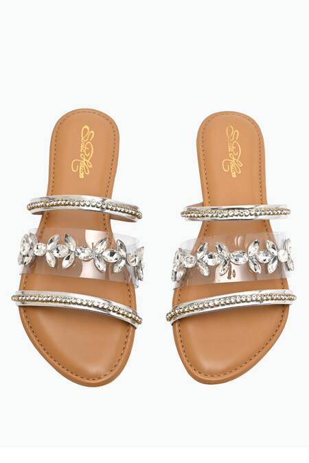 Sole House_Silver Crystal Embellished Multi-strap Flats _Online_at_Aza_Fashions