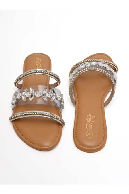 Buy_Sole House_Silver Crystal Embellished Multi-strap Flats _Online_at_Aza_Fashions